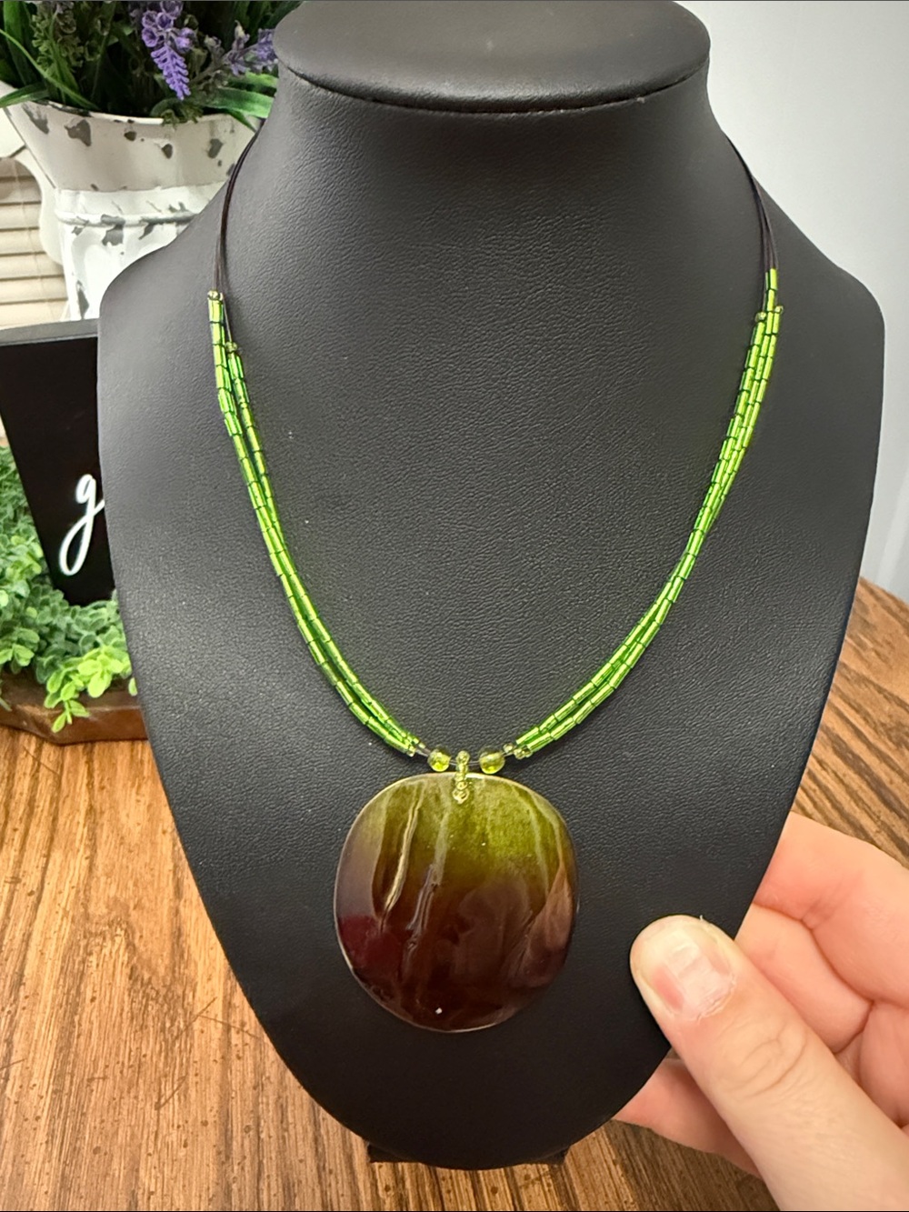 Green seashell necklace